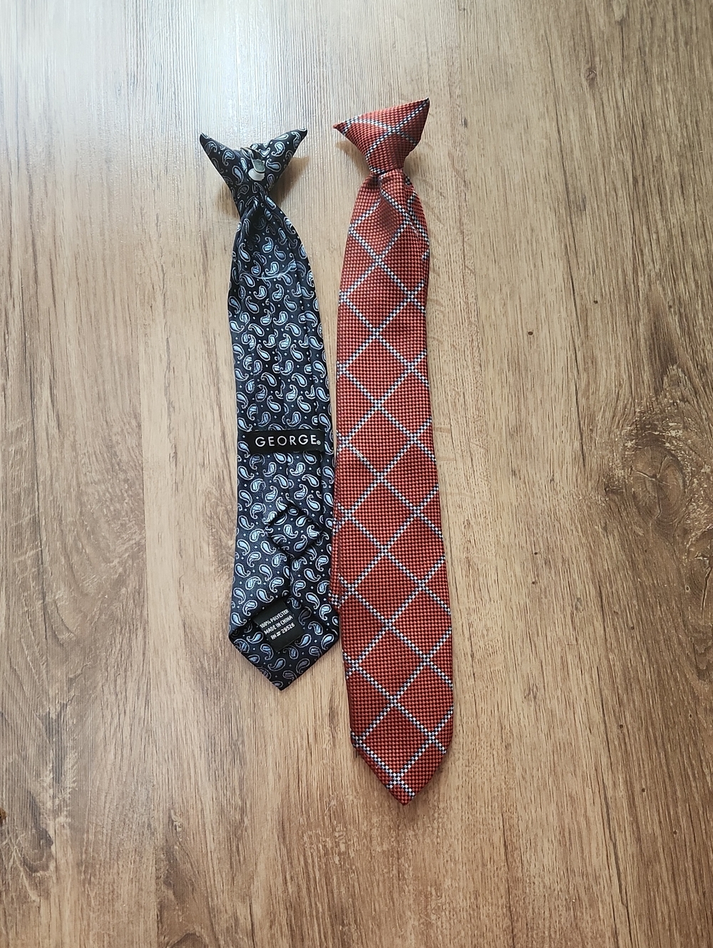 George Boys Navy Paisley Tie and Rust Plaid Tie Set Clip On